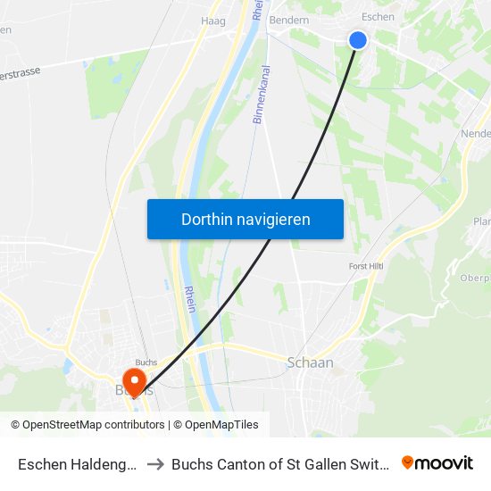 Eschen Haldengasse to Buchs Canton of St Gallen Switzerland map