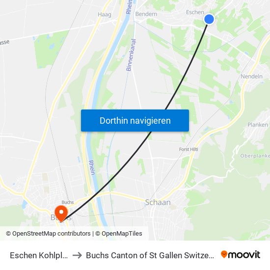 Eschen Kohlplatz to Buchs Canton of St Gallen Switzerland map