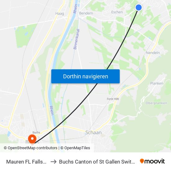 Mauren FL Fallsgass to Buchs Canton of St Gallen Switzerland map