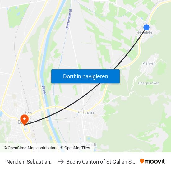 Nendeln Sebastianstrasse to Buchs Canton of St Gallen Switzerland map