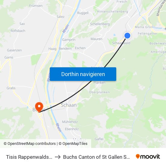 Tisis Rappenwaldstrasse to Buchs Canton of St Gallen Switzerland map