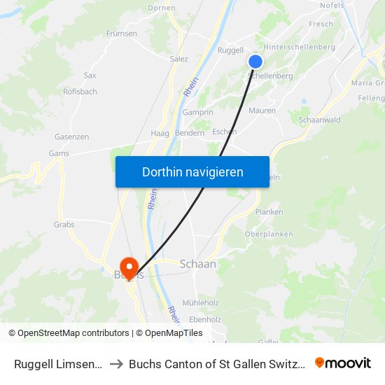 Ruggell Limsenegg to Buchs Canton of St Gallen Switzerland map