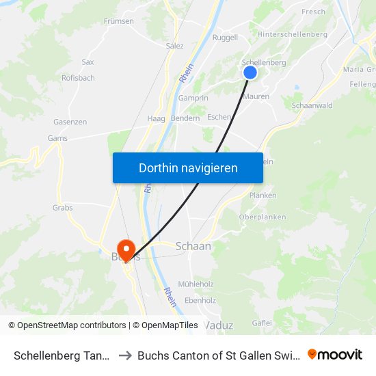 Schellenberg Tannwald to Buchs Canton of St Gallen Switzerland map