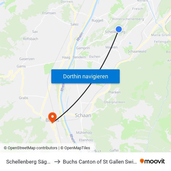 Schellenberg Sägaplatz to Buchs Canton of St Gallen Switzerland map