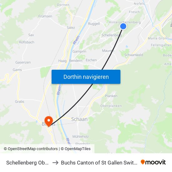 Schellenberg Obergut to Buchs Canton of St Gallen Switzerland map