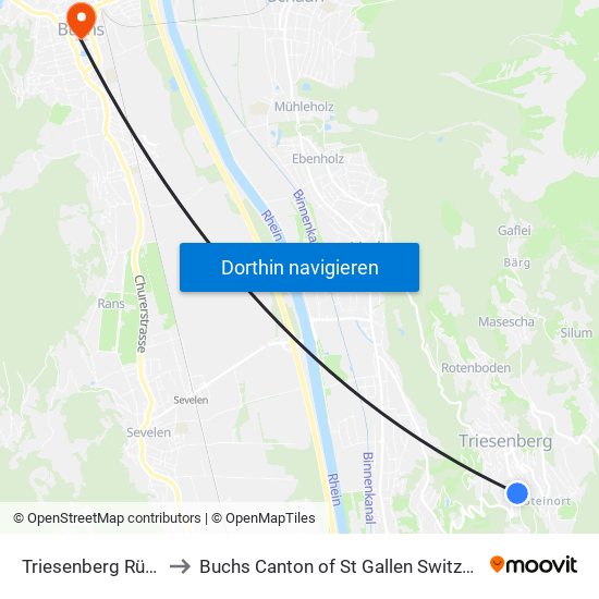 Triesenberg Rütelti to Buchs Canton of St Gallen Switzerland map