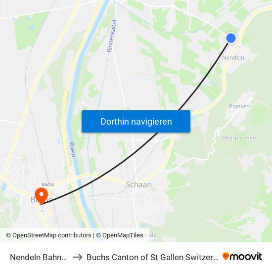 Nendeln Bahnhof to Buchs Canton of St Gallen Switzerland map