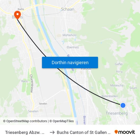 Triesenberg Abzw. Masescha to Buchs Canton of St Gallen Switzerland map