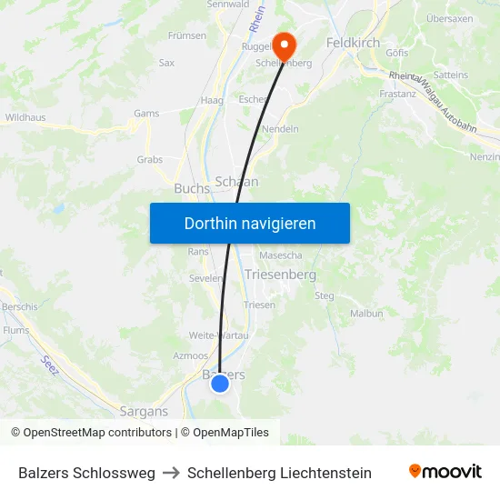 Balzers Schlossweg to Schellenberg Liechtenstein map