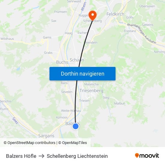 Balzers Höfle to Schellenberg Liechtenstein map