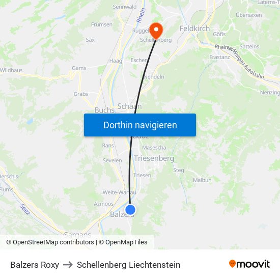 Balzers Roxy to Schellenberg Liechtenstein map