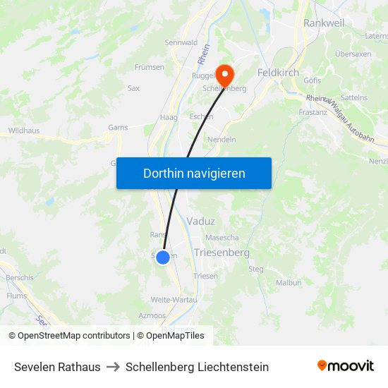 Sevelen Rathaus to Schellenberg Liechtenstein map