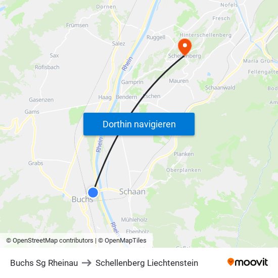 Buchs Sg Rheinau to Schellenberg Liechtenstein map