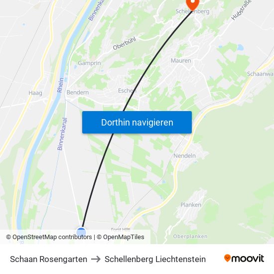 Schaan Rosengarten to Schellenberg Liechtenstein map