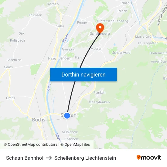 Schaan Bahnhof to Schellenberg Liechtenstein map