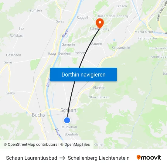 Schaan Laurentiusbad to Schellenberg Liechtenstein map