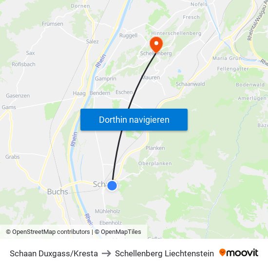 Schaan Duxgass/Kresta to Schellenberg Liechtenstein map