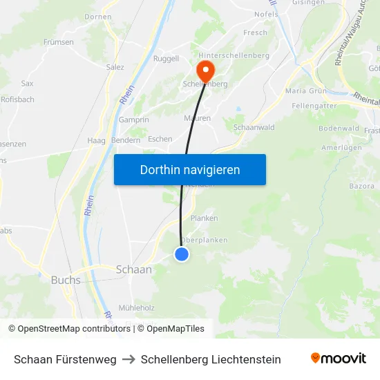 Schaan Fürstenweg to Schellenberg Liechtenstein map