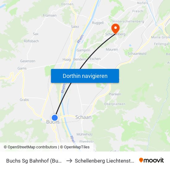 Buchs Sg Bahnhof (Bubf) to Schellenberg Liechtenstein map