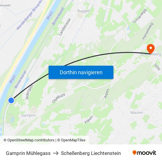 Gamprin Mühlegass to Schellenberg Liechtenstein map