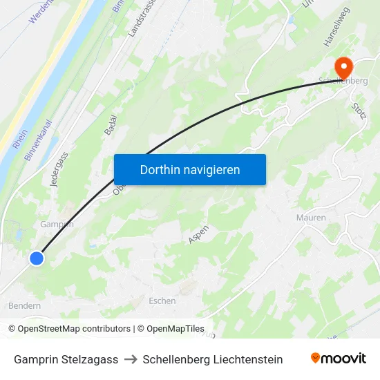 Gamprin Stelzagass to Schellenberg Liechtenstein map