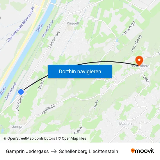 Gamprin Jedergass to Schellenberg Liechtenstein map