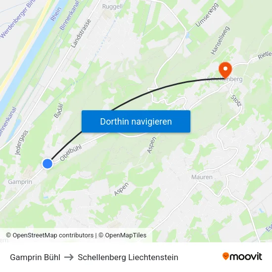 Gamprin Bühl to Schellenberg Liechtenstein map