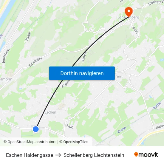 Eschen Haldengasse to Schellenberg Liechtenstein map