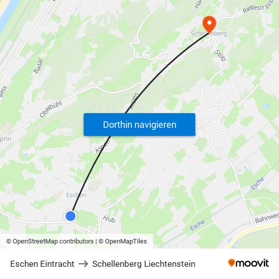 Eschen Eintracht to Schellenberg Liechtenstein map