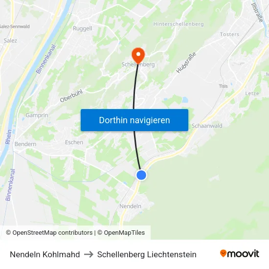 Nendeln Kohlmahd to Schellenberg Liechtenstein map