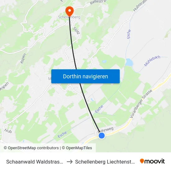 Schaanwald Waldstrasse to Schellenberg Liechtenstein map