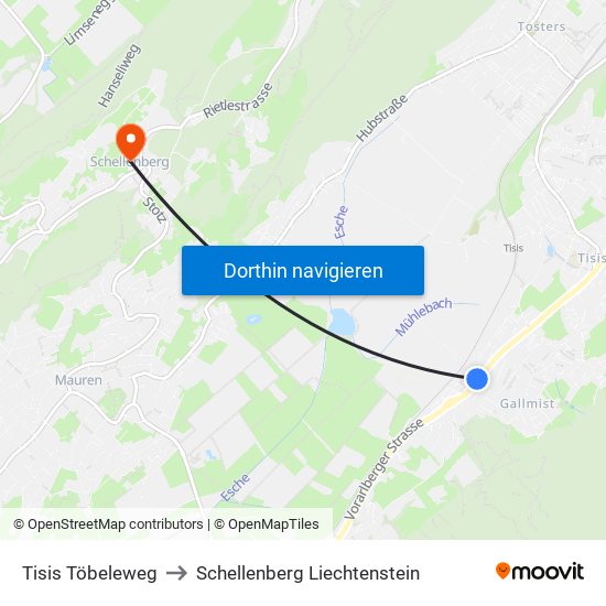 Tisis Töbeleweg to Schellenberg Liechtenstein map