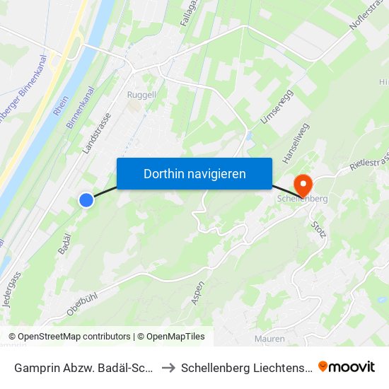 Gamprin Abzw. Badäl-Schlatt to Schellenberg Liechtenstein map