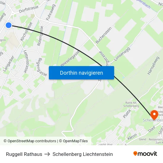 Ruggell Rathaus to Schellenberg Liechtenstein map