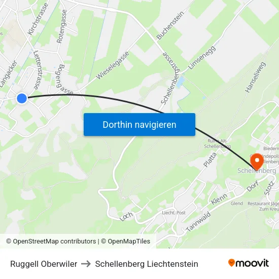 Ruggell Oberwiler to Schellenberg Liechtenstein map