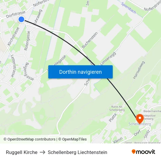 Ruggell Kirche to Schellenberg Liechtenstein map