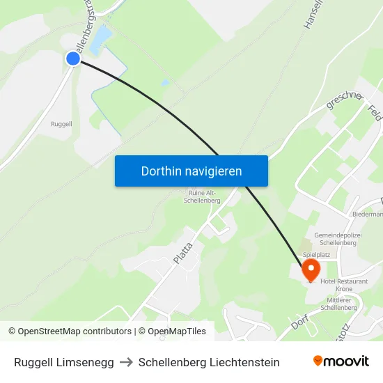 Ruggell Limsenegg to Schellenberg Liechtenstein map