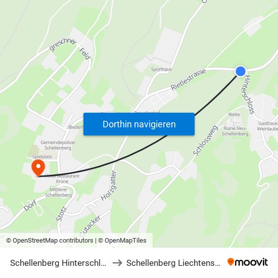 Schellenberg Hinterschloss to Schellenberg Liechtenstein map
