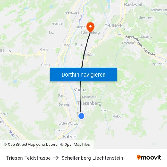 Triesen Feldstrasse to Schellenberg Liechtenstein map