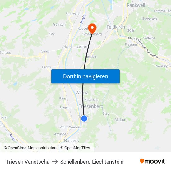 Triesen Vanetscha to Schellenberg Liechtenstein map