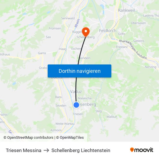 Triesen Messina to Schellenberg Liechtenstein map