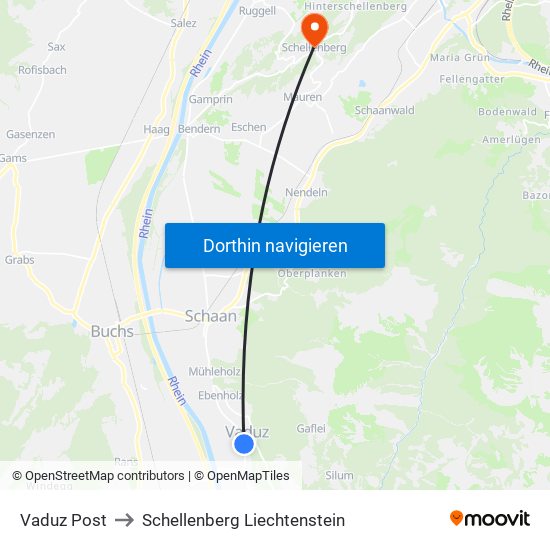 Vaduz Post to Schellenberg Liechtenstein map