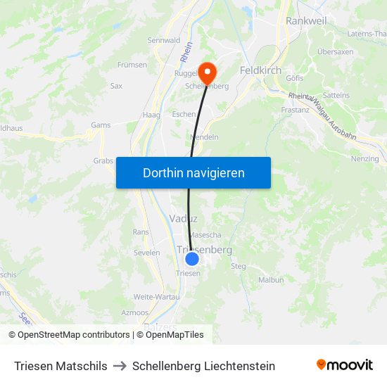 Triesen Matschils to Schellenberg Liechtenstein map
