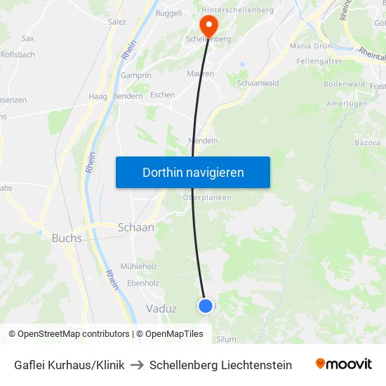 Gaflei Kurhaus/Klinik to Schellenberg Liechtenstein map