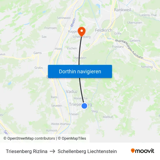 Triesenberg Rizlina to Schellenberg Liechtenstein map