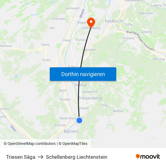Triesen Säga to Schellenberg Liechtenstein map