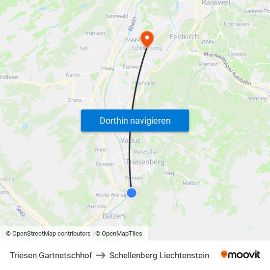 Triesen Gartnetschhof to Schellenberg Liechtenstein map