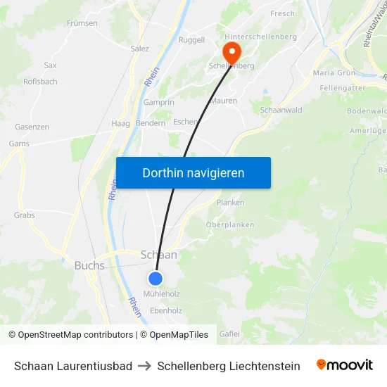 Schaan Laurentiusbad to Schellenberg Liechtenstein map