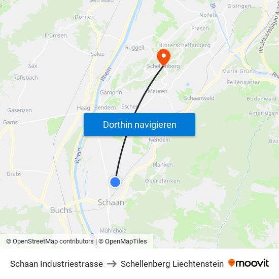 Schaan Industriestrasse to Schellenberg Liechtenstein map