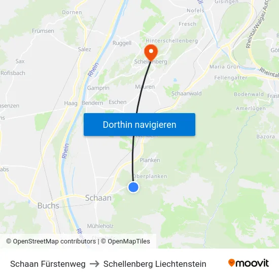 Schaan Fürstenweg to Schellenberg Liechtenstein map